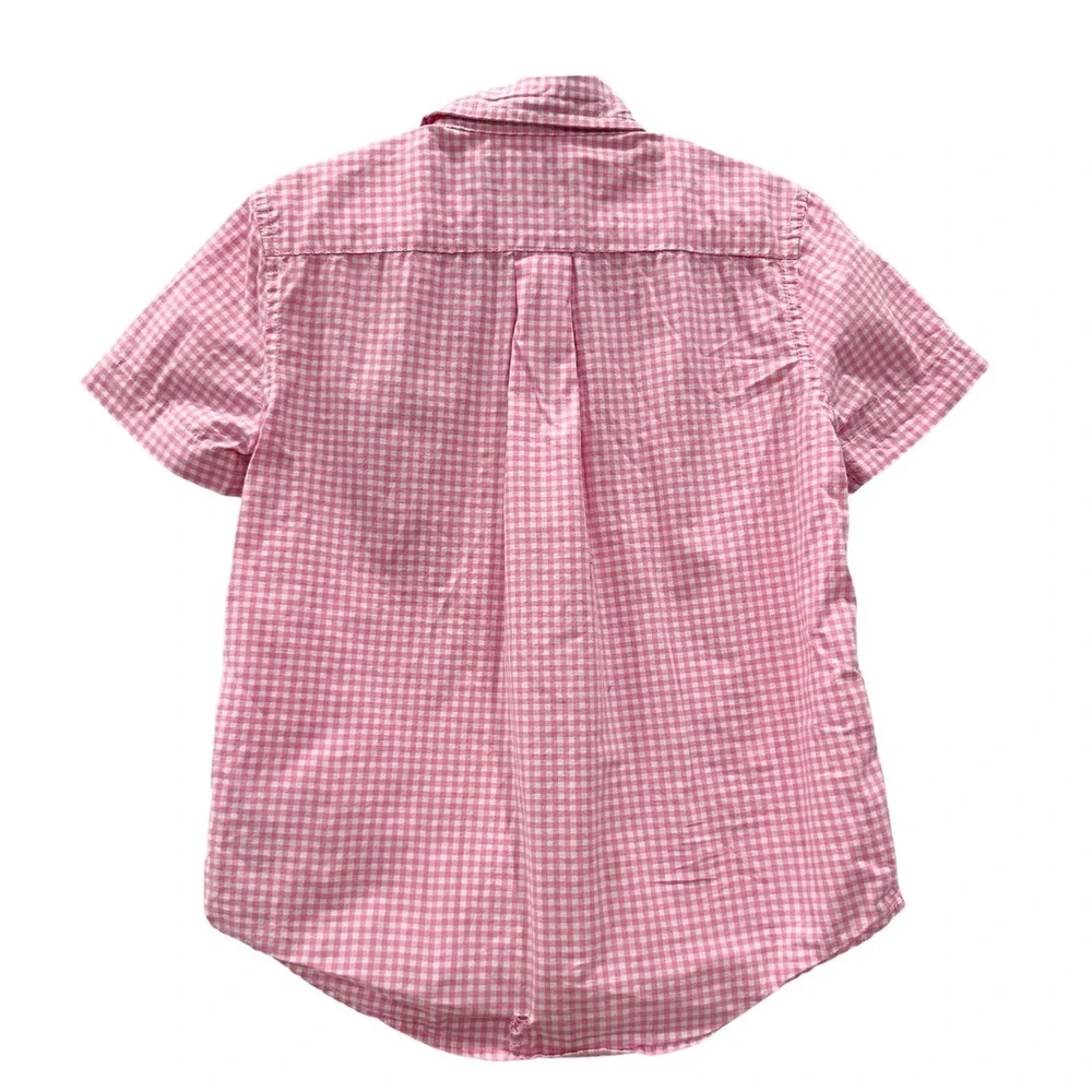 Ralph Lauren Boys Pink Gingham Short Sleeve Button Down Shirt Size 6 Cotton